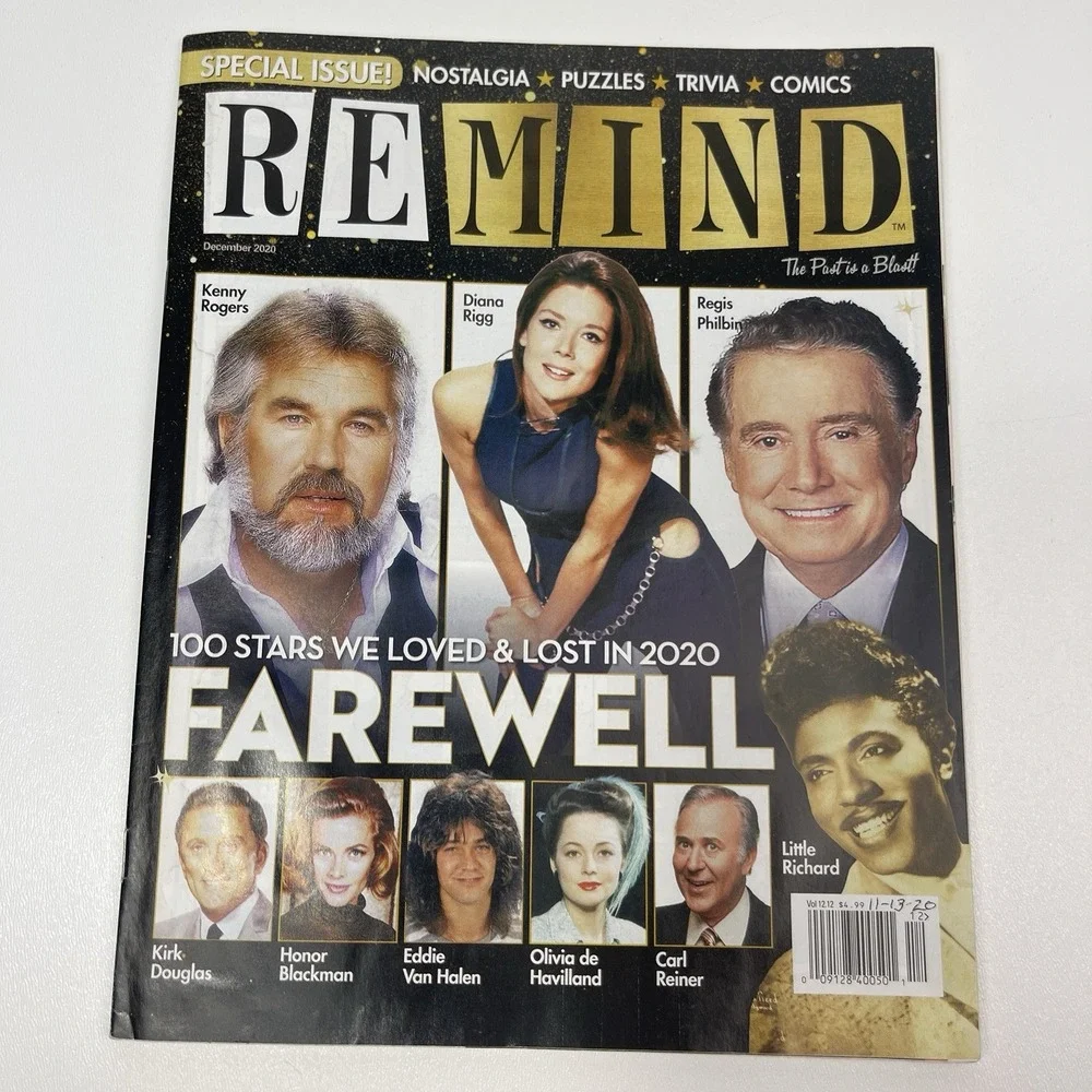 REMIND Magazine December 2020 Farewell To Stars We Lost Diana Rigg Kenny Rogers